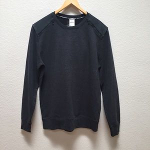 Dark grey gray sweater shirt top. Leather shoulder